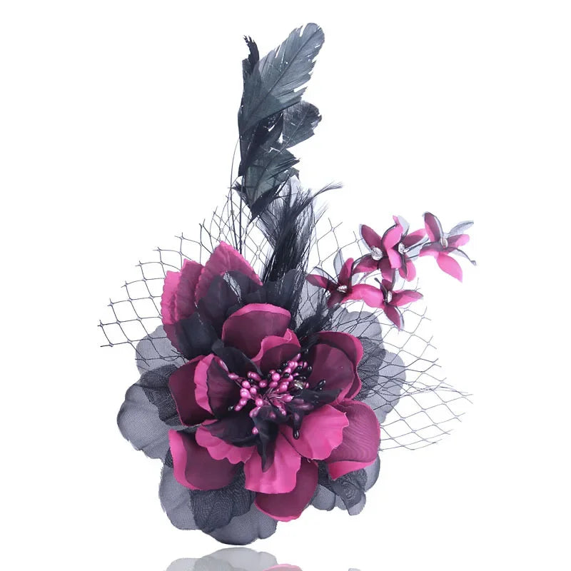 Fabric Flower Brooch with Feather - Elegant Cloth Art Corsage Lapel Pin