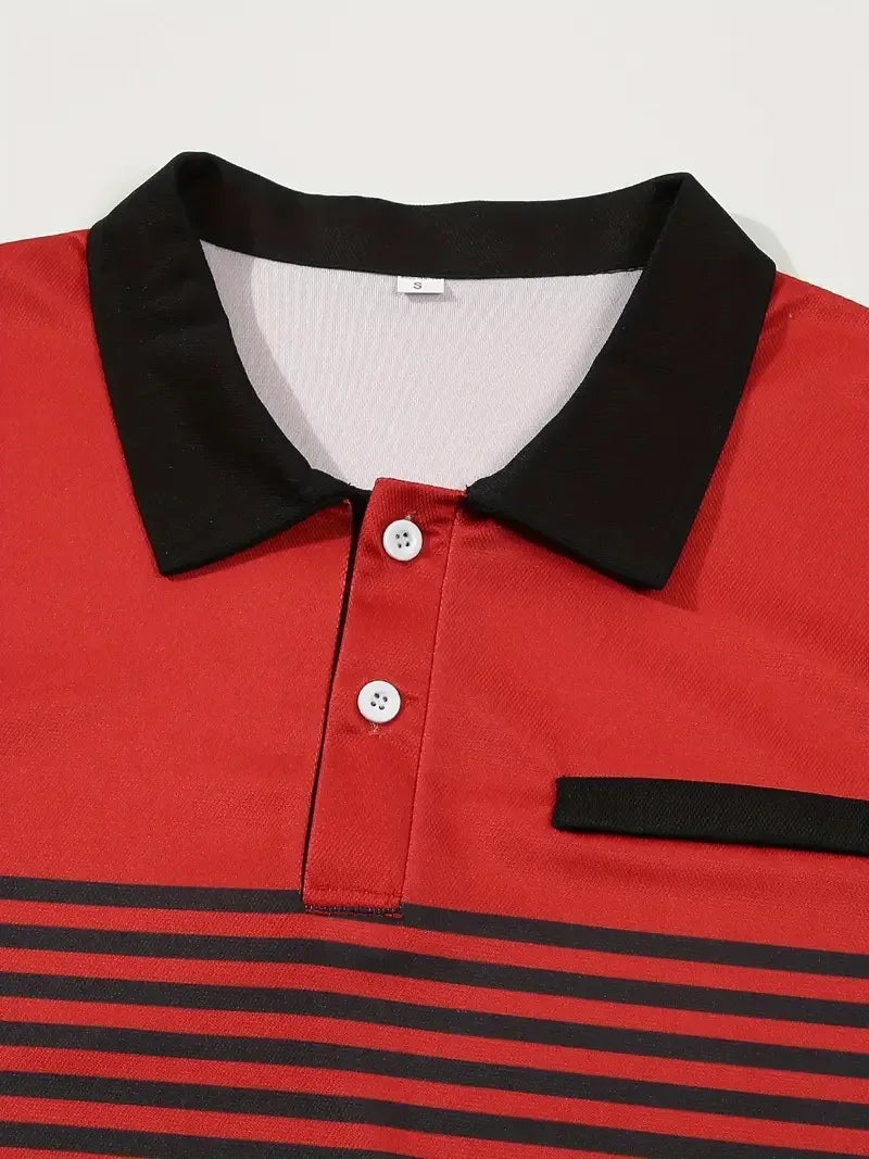 Men's Summer Polo Patchwork Short Sleeve Smart Casual Striped Turn Down Collar Shirt