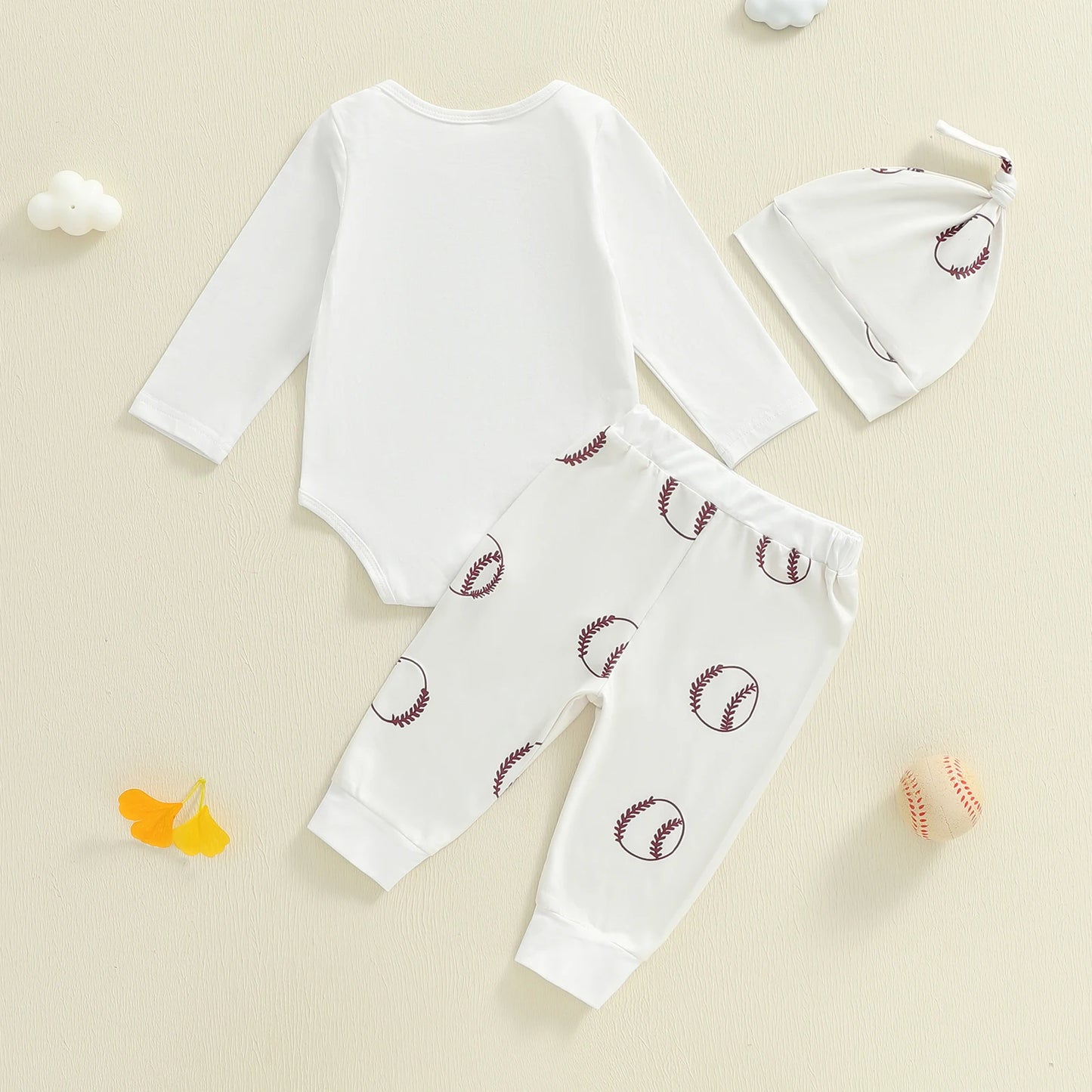 Newborn Baby Fall Winter Clothes Set - Letter Print Long Sleeve Romper & Baseball Pants
