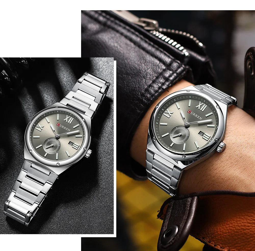 Premium Waterproof Business Watch - Luminous Date Display Stainless Steel Square Quartz