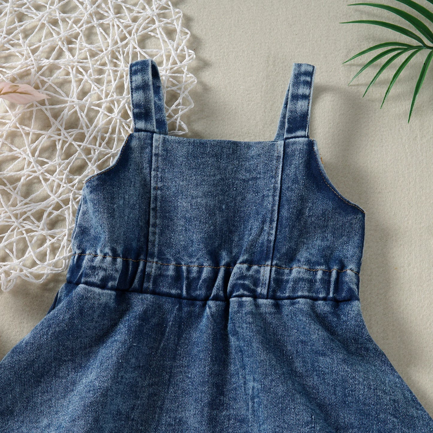 0-4Y Kids Girls Denim Ruffles Sleeveless Strap Button A-Line Sundress