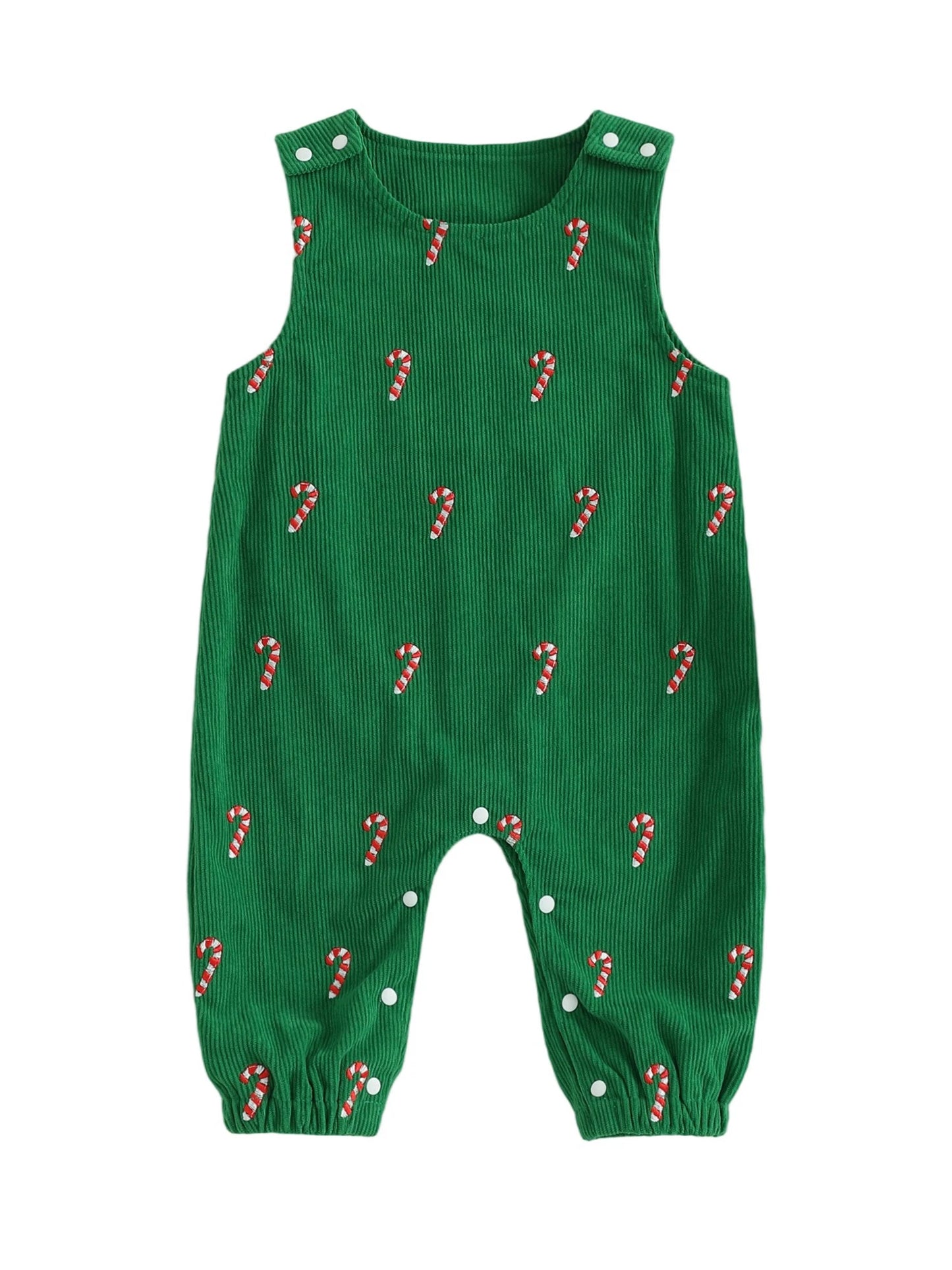 Newborn Baby Boys Christmas Romper - Sleeveless Round Neck Candy Cane Embroidery Jumpsuit