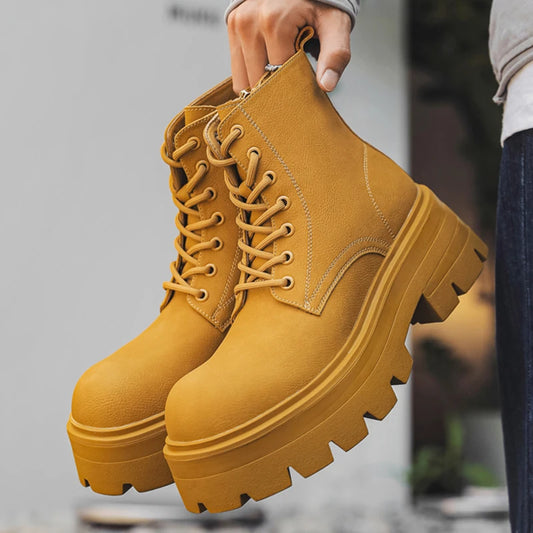 Men’s Platform Lace Up Plush Chunky High Top Ankle Boots