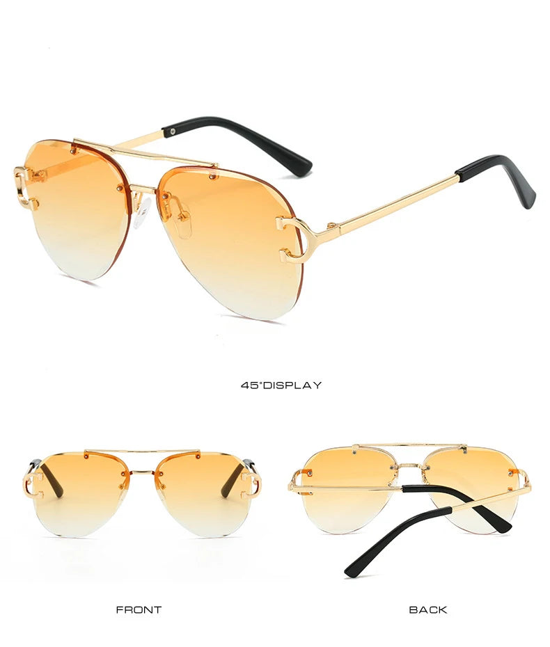 Unisex Vintage Rimless Classic Double Bridge Pilot Gradient Sunglasses