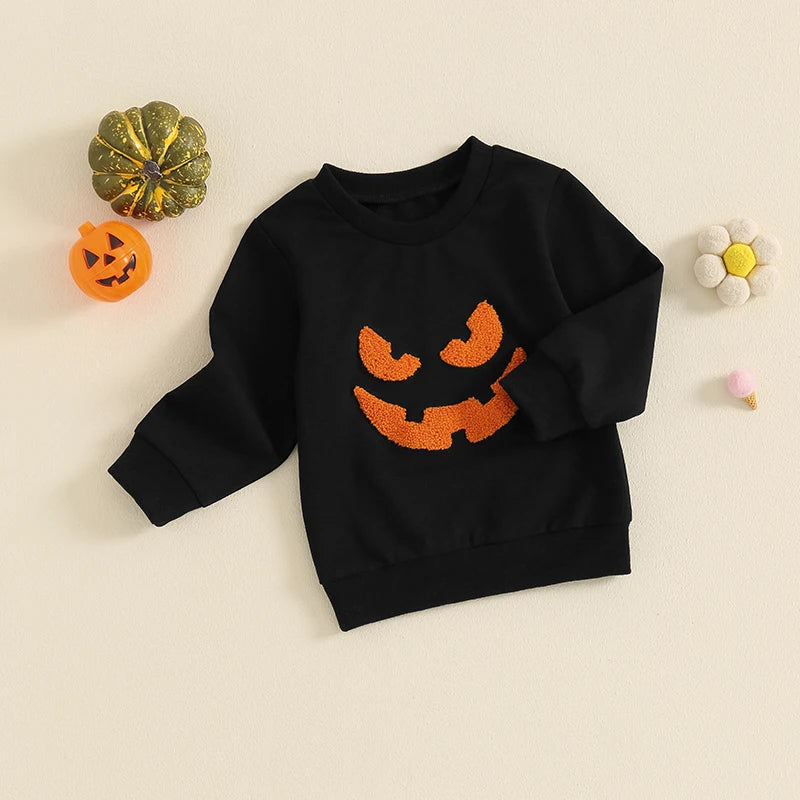 0-5Y Kids Girls Boys Halloween Pumpkin Embroidery Long Sleeve Pullovers Sweatshirt