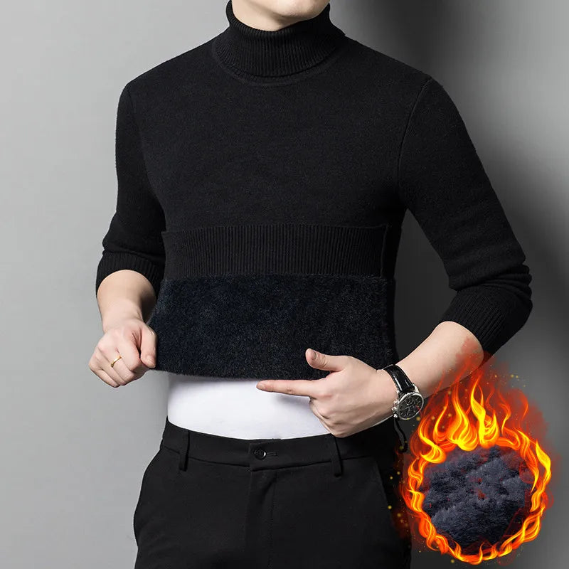 Winter Fleece Turtleneck Sweater - Warm Slim Fit Knit Pullover
