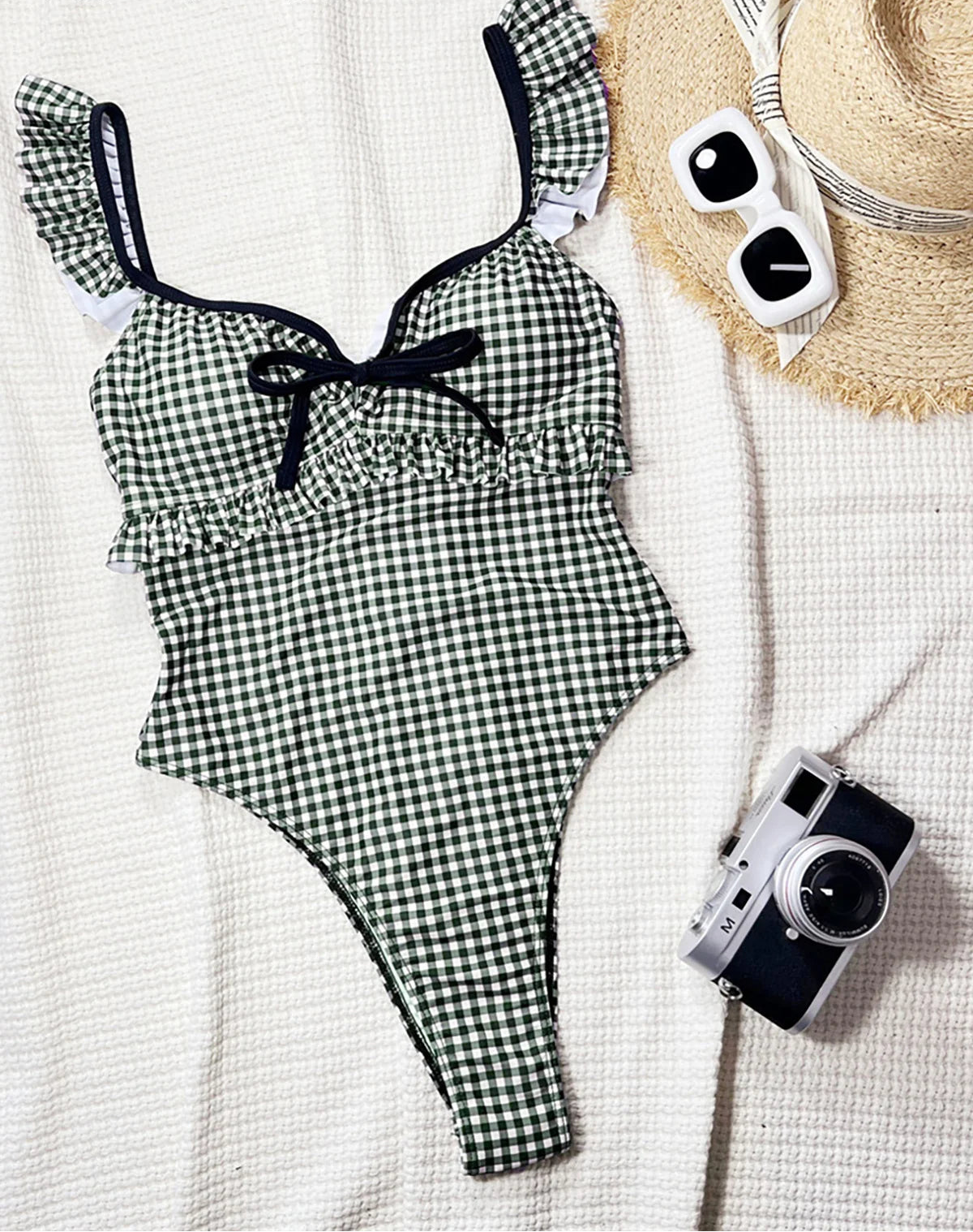 Plaid Bow Backless Monokini