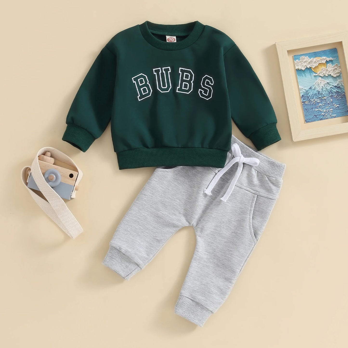 0-3Y Baby Boys 2pcs Long Sleeve Letter Print Pullover Sweatshirt and Trousers Set