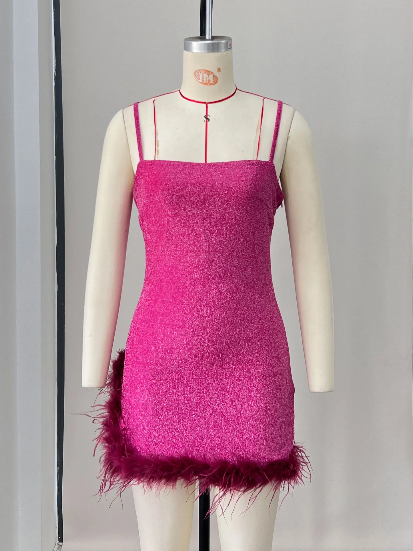 Sparkly Feather Mini Dress - Sleeveless Party Dress