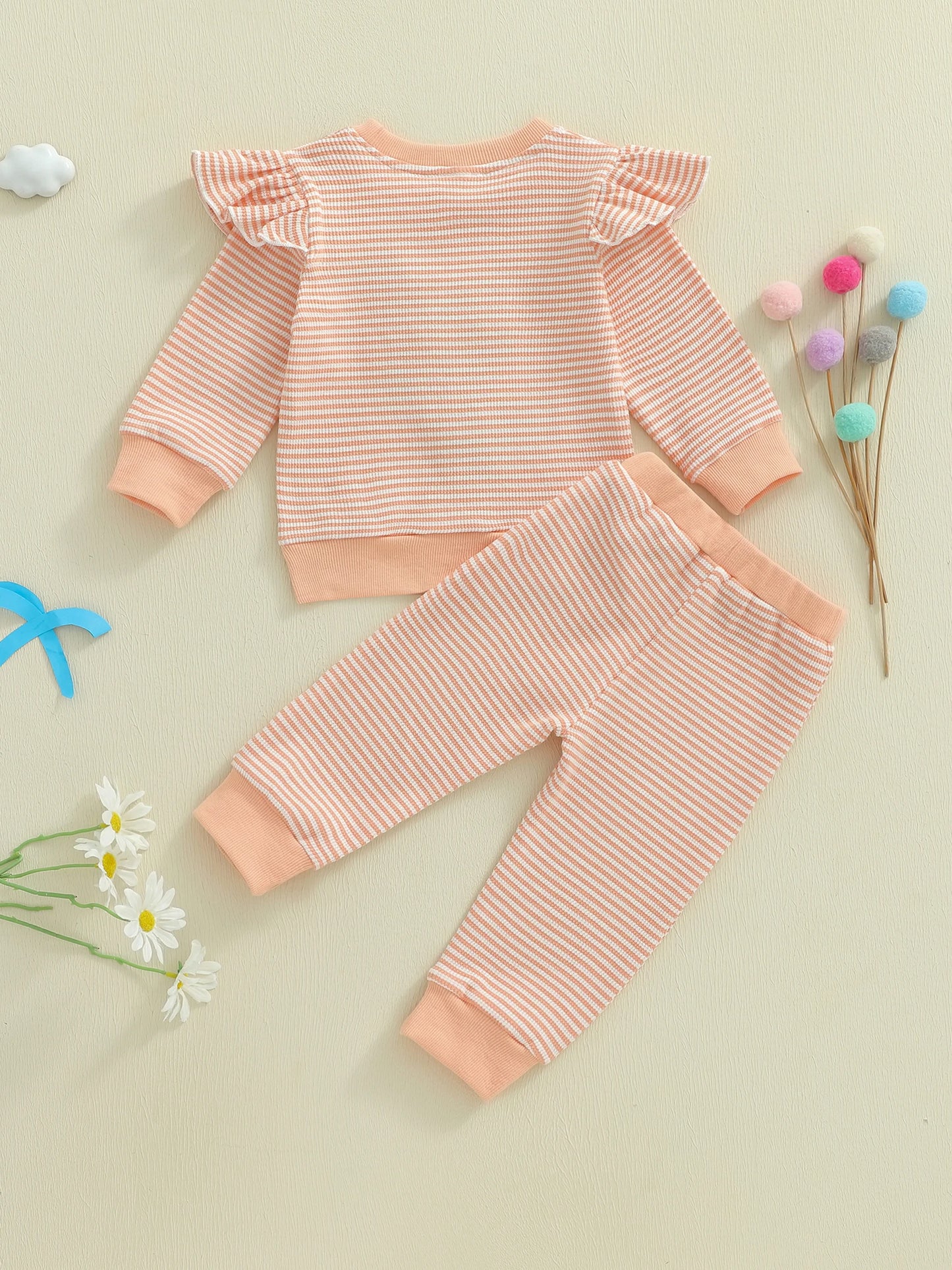 Baby Girls Goose Embroidered Striped Outfit Set (0-4Y)
