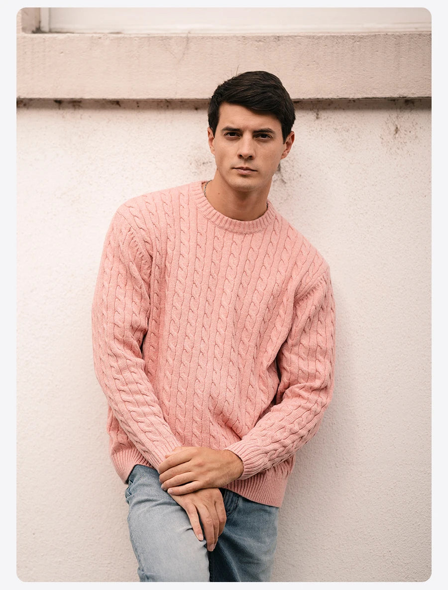 Men's Autumn Winter  Oversized Cable Knit Long Sleeve Knitted Casual Vintage Pullover Sweater
