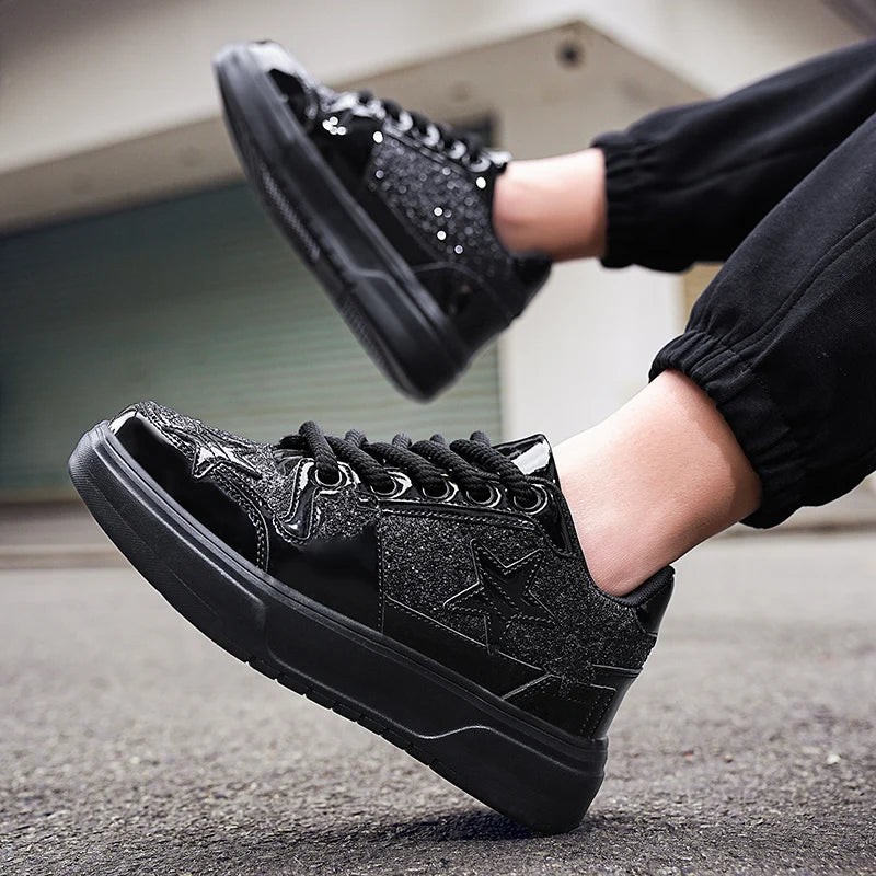 Men's Platform Star Sneakers - Sparkle Tennis Running Trainers