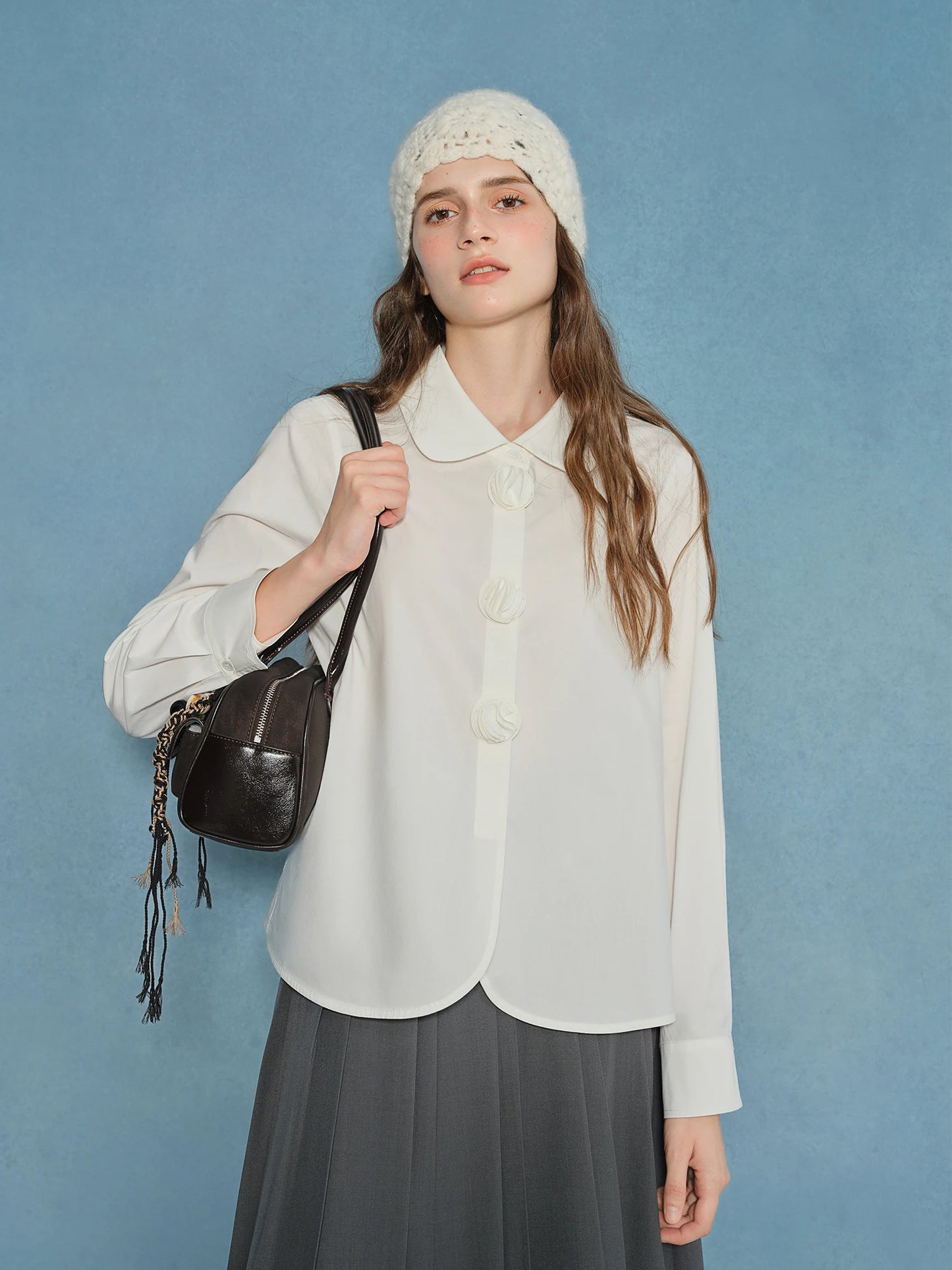 Plus Size Petal Design Shirt - French-Inspired Commuter Blouse