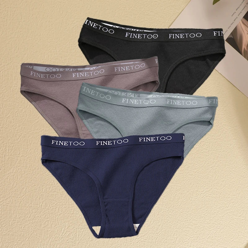Women's 4Pcs Cotton Striped Underwear Panties Letter Belt Briefs  Low Waist Lingerie