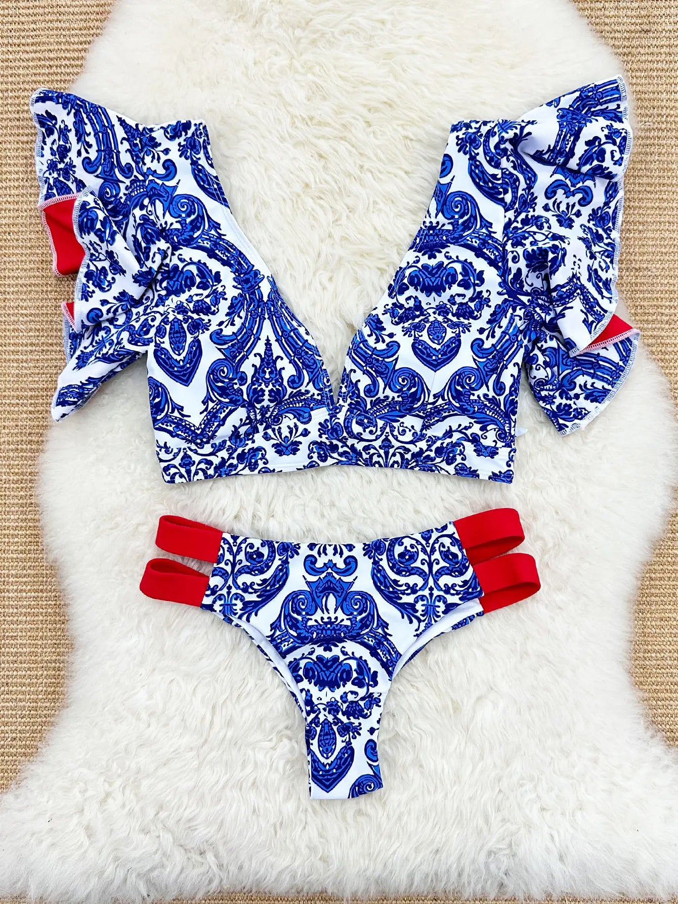 Women's Bikini Ruffle Floral Push Up Swimsuit Set