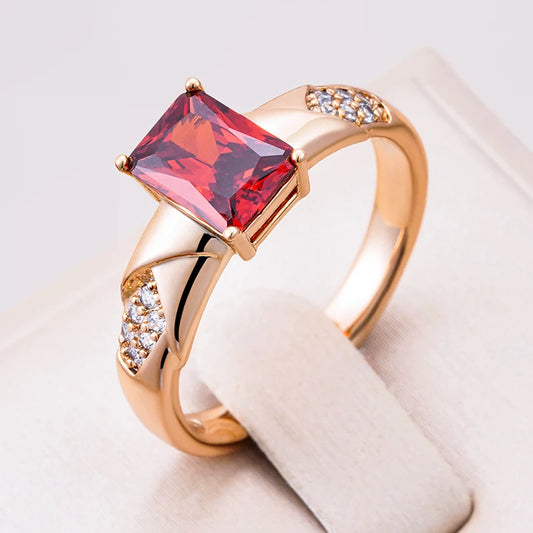 Shiny Square Red Zircon Vintage Ring - Rose Gold