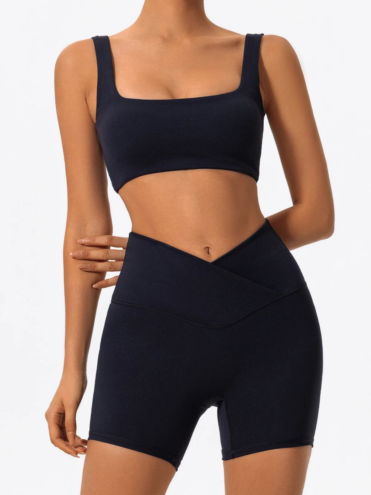 Cross Waist Gym Shorts - High Waist Breathable Cycling Yoga Shorts