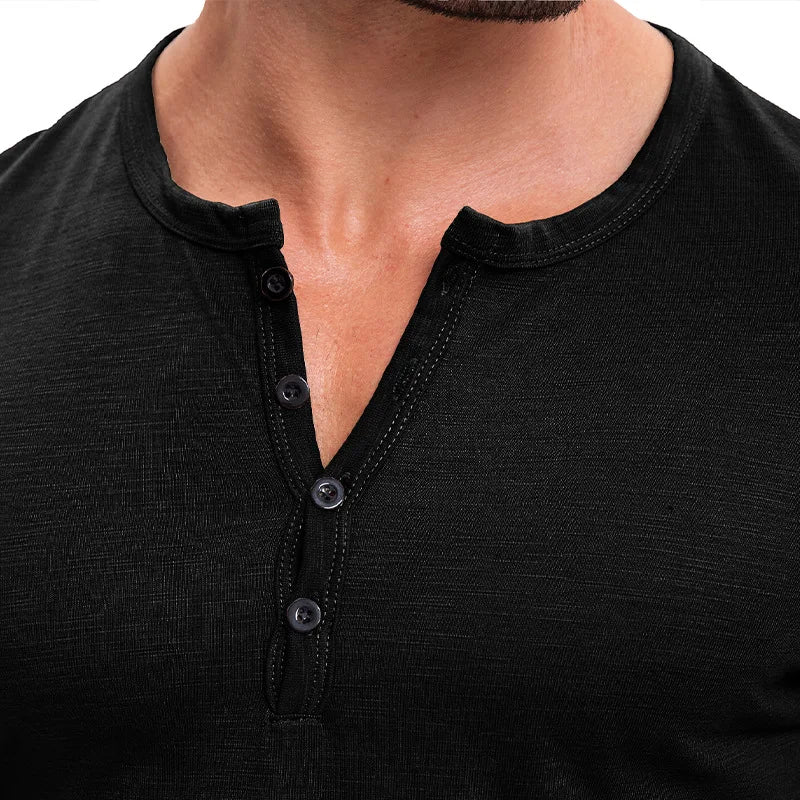 Men's Summer Henry Collar Short Sleeve Casual Pullover T-Shirt