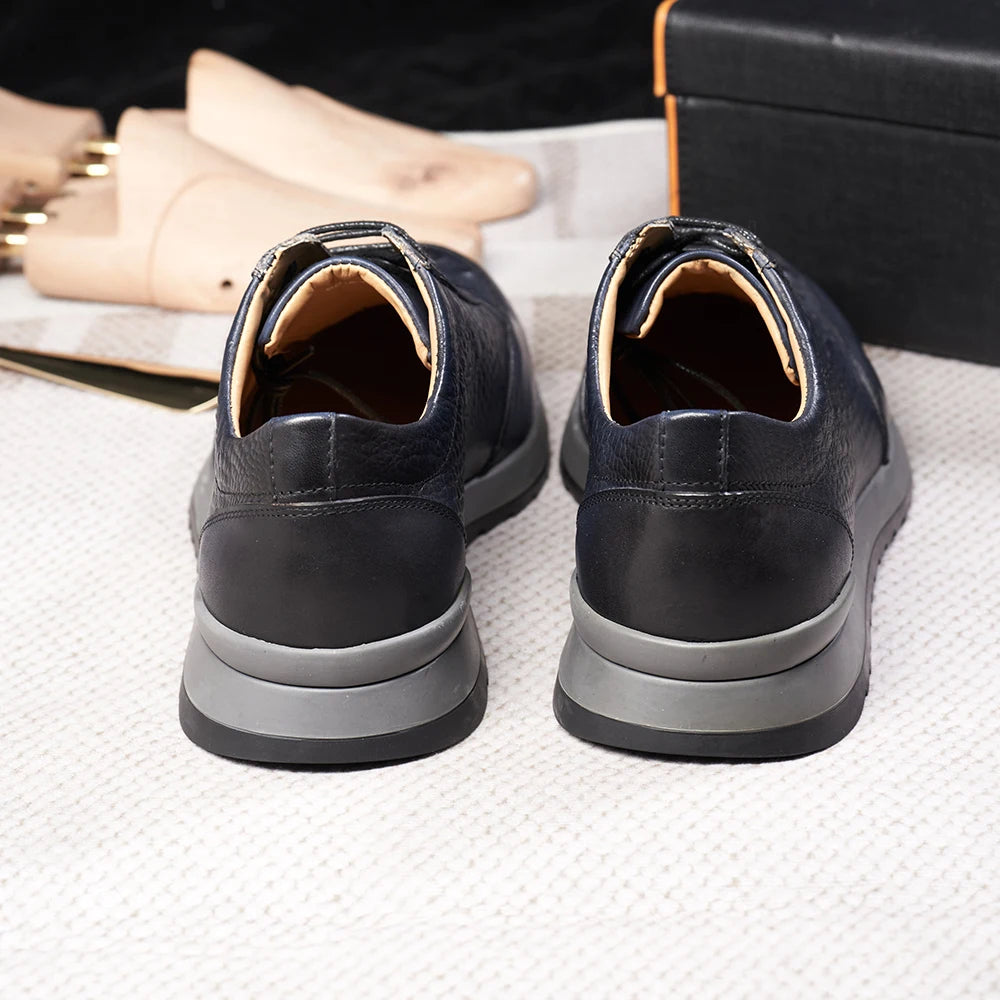 Men's Genuine Leather Crocodile Pattern Oxford Sneakers – Lace-Up Casual Flat Shoes