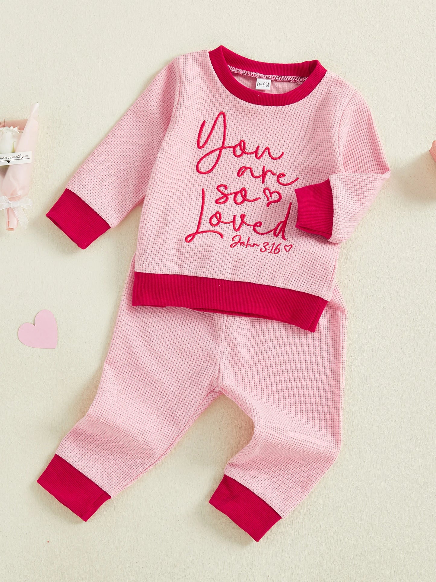 Toddler Girls Valentine's Day 2-Piece Outfit - Heart Letter Sweatshirt & Pants