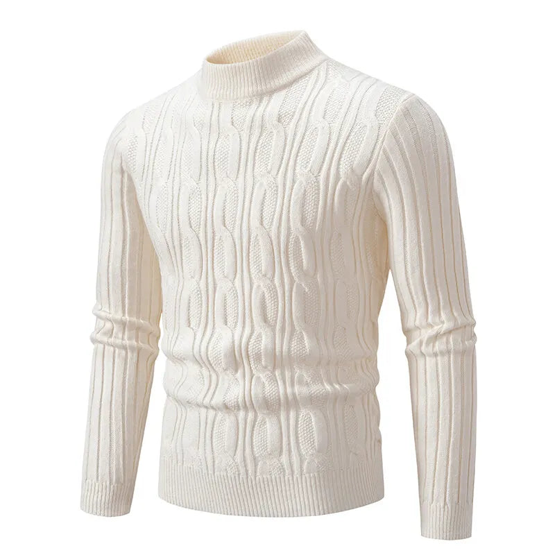 Men's Mock Neck Knitted Sweater - Slim Fit Warm Pullover