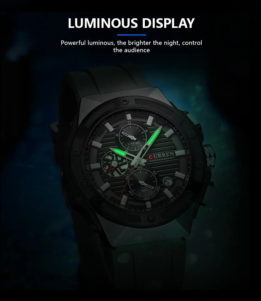 Fashionable Sports Multifunctional Chronograph Watch with Silicone Strap
