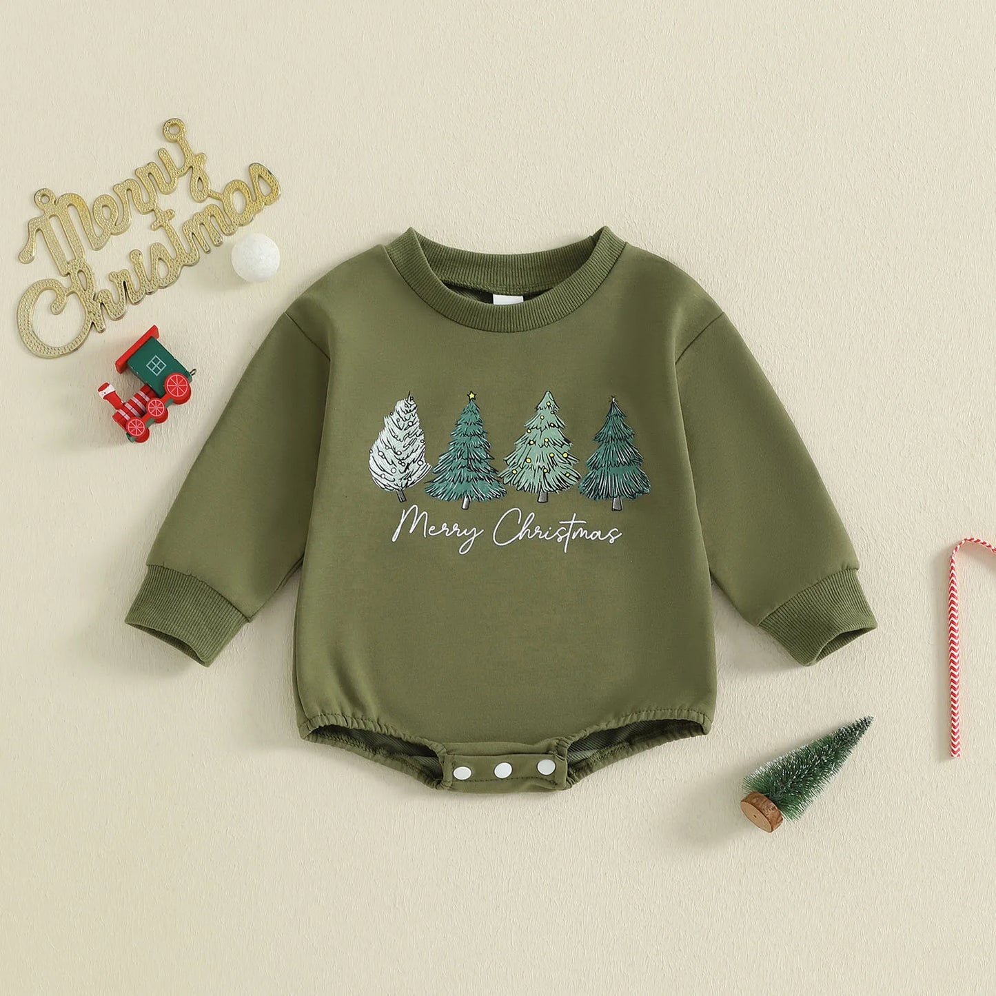 Baby Christmas Romper - Long Sleeve Tree Letter Print Bodysuit (0-18M)
