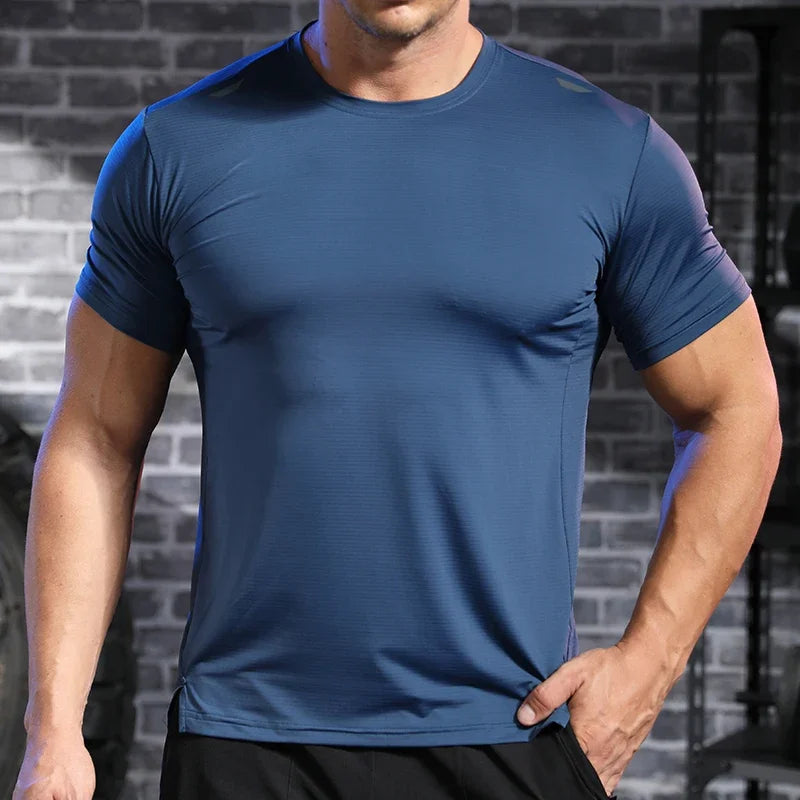 Men's Gym Workout Muscle Fit Shirt Thin Loose-fitting Casual Stretchy Quick-drying Short Sleeve Athletic Running T-Shirt