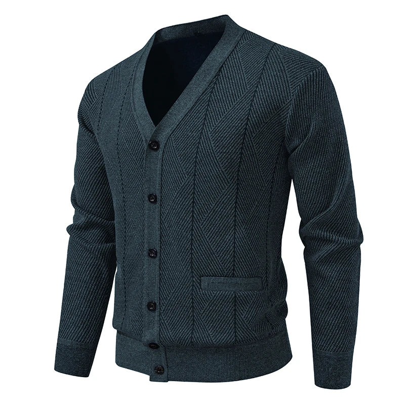 Men's V-Neck Knit Cardigan - Single Breasted Slim Fit Sweater