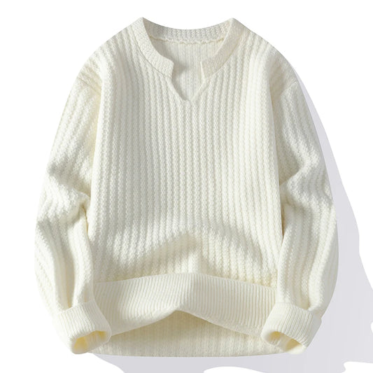 Autumn Winter V-Neck Knitted Sweater - Solid Colour Breathable Pullover