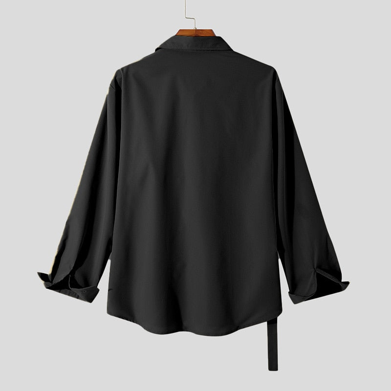Men's Lapel Long Sleeve Irregular Shirt S-5XL
