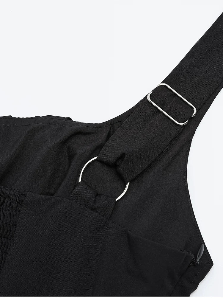 Elegant Summer Midi Dress Square Neck Sleeveless Backless Pleated A-line Dress