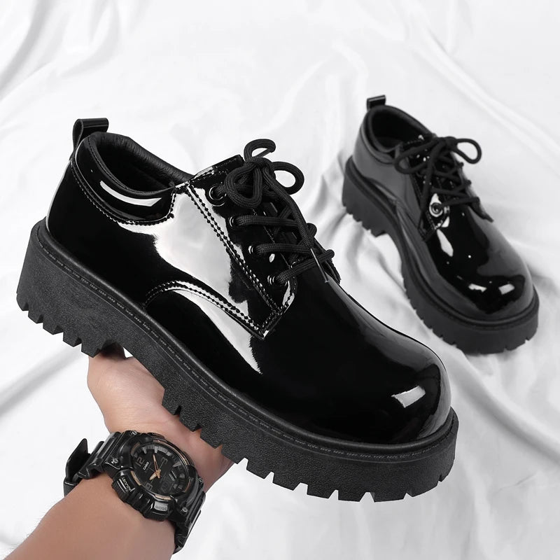 Men's Platform PU Leather  Lace-up Sneakers Thick Bottom British Shoes