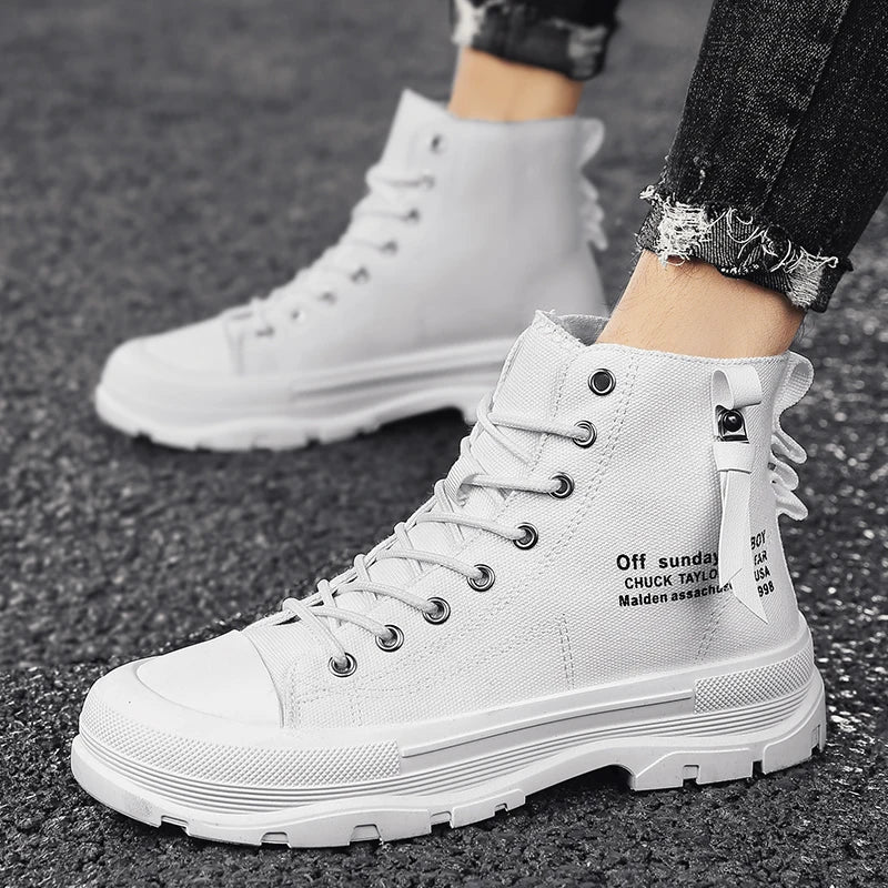 Men's Casual High Top Sneakers Platform  Lace Up Ankle Boots  Comfortable  Canvas Shoes