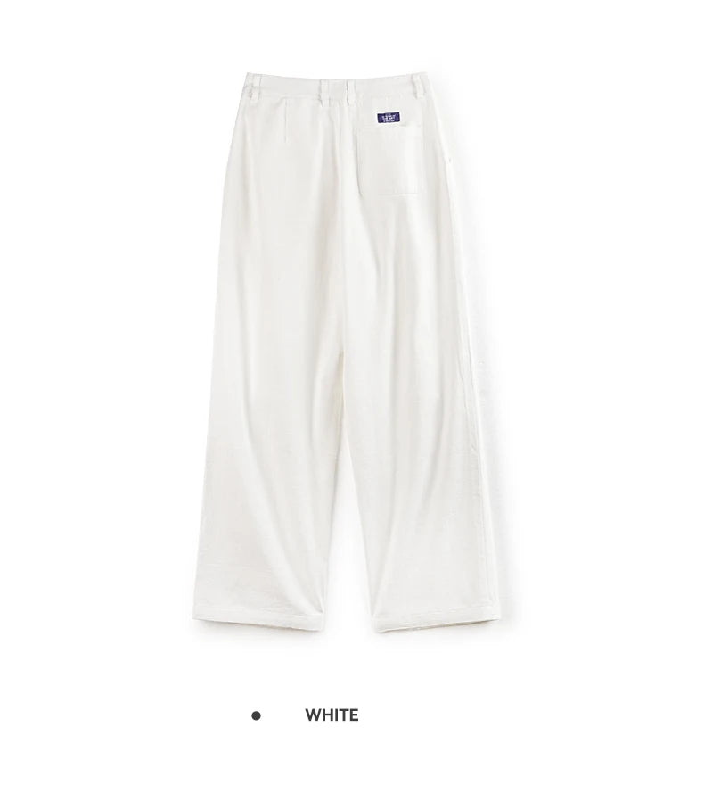 Women's White 100% Cotton Wide-Leg Cargo Trousers | Loose Straight Streetwear Pants