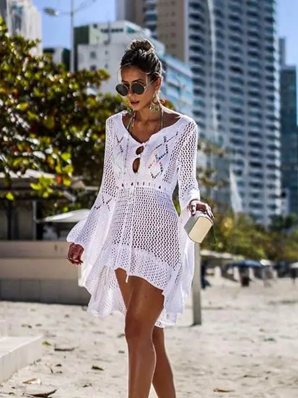 Women's Cover Up Bikini Swimsuit Cover-up Beach Bathing Suit Beach Wear Knitting Swimwear Mesh Beach Dress Tunic Robe