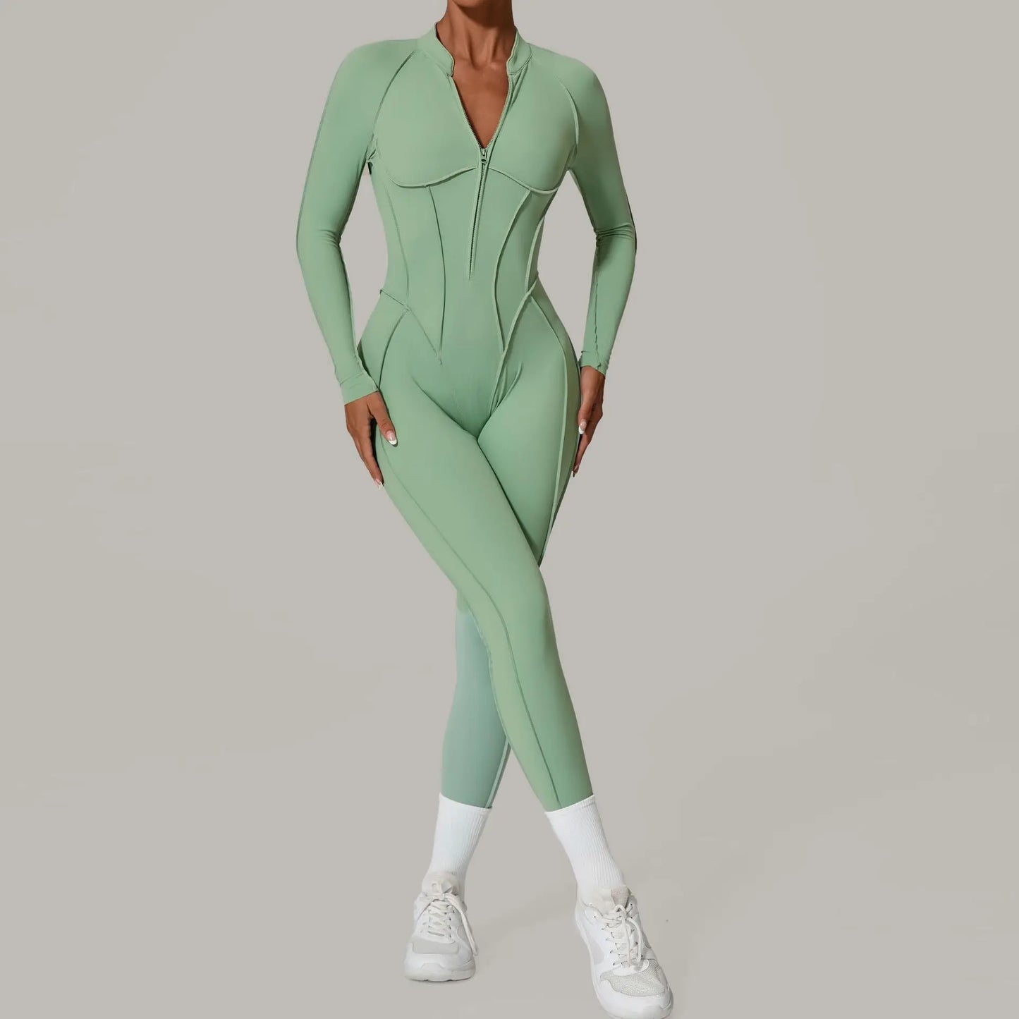Nylon Jumpsuit - Yoga Fitness Bodysuit with Zipper