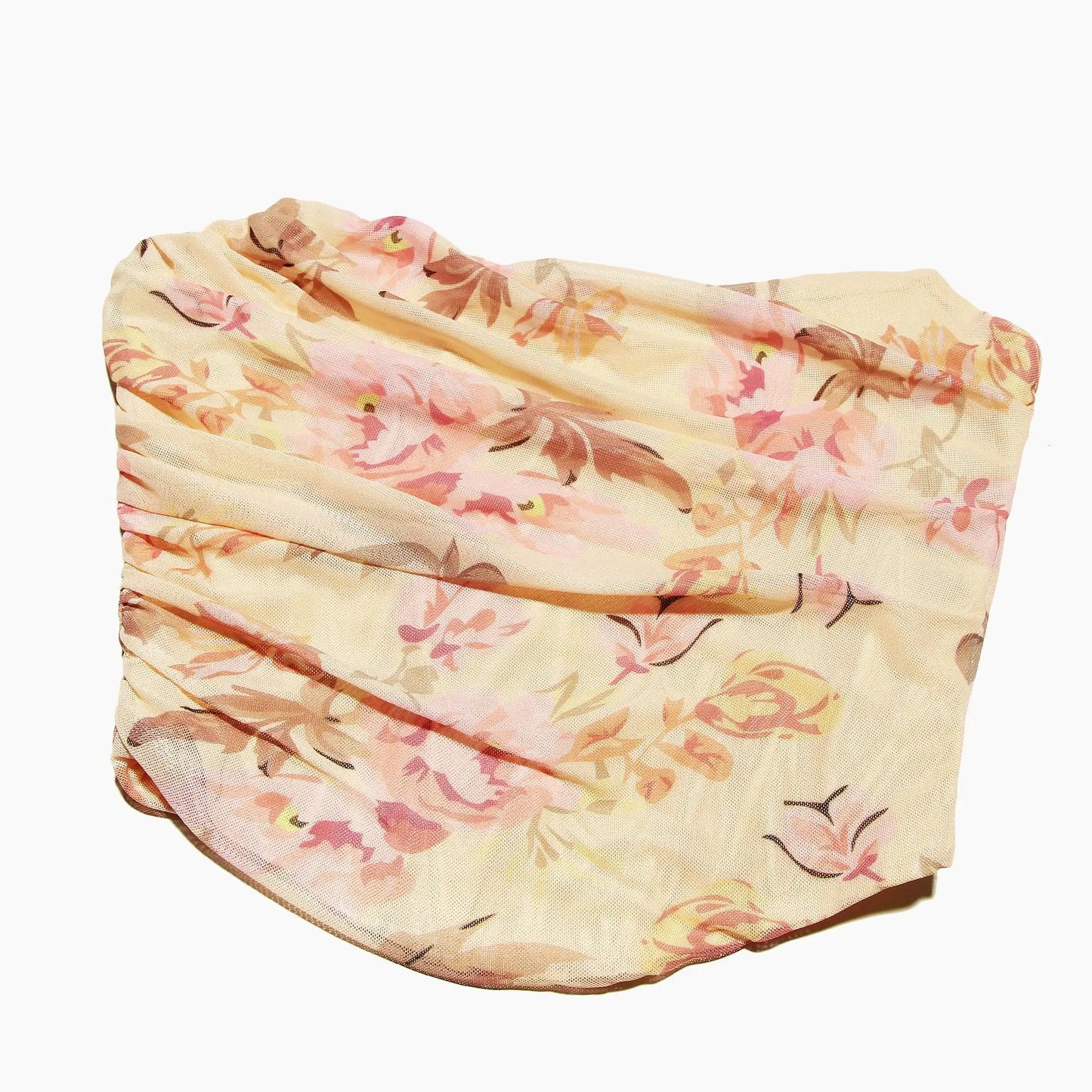 Women's Elegant Floral Print Dress Sets 2 Pieces Outfit Strapless Mesh Corset Top and Skirt Matching Set