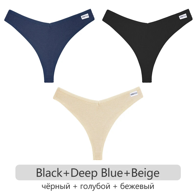 Women's Cotton Waffle Thongs 3-Piece Set - Low-Rise Comfortable Underwear