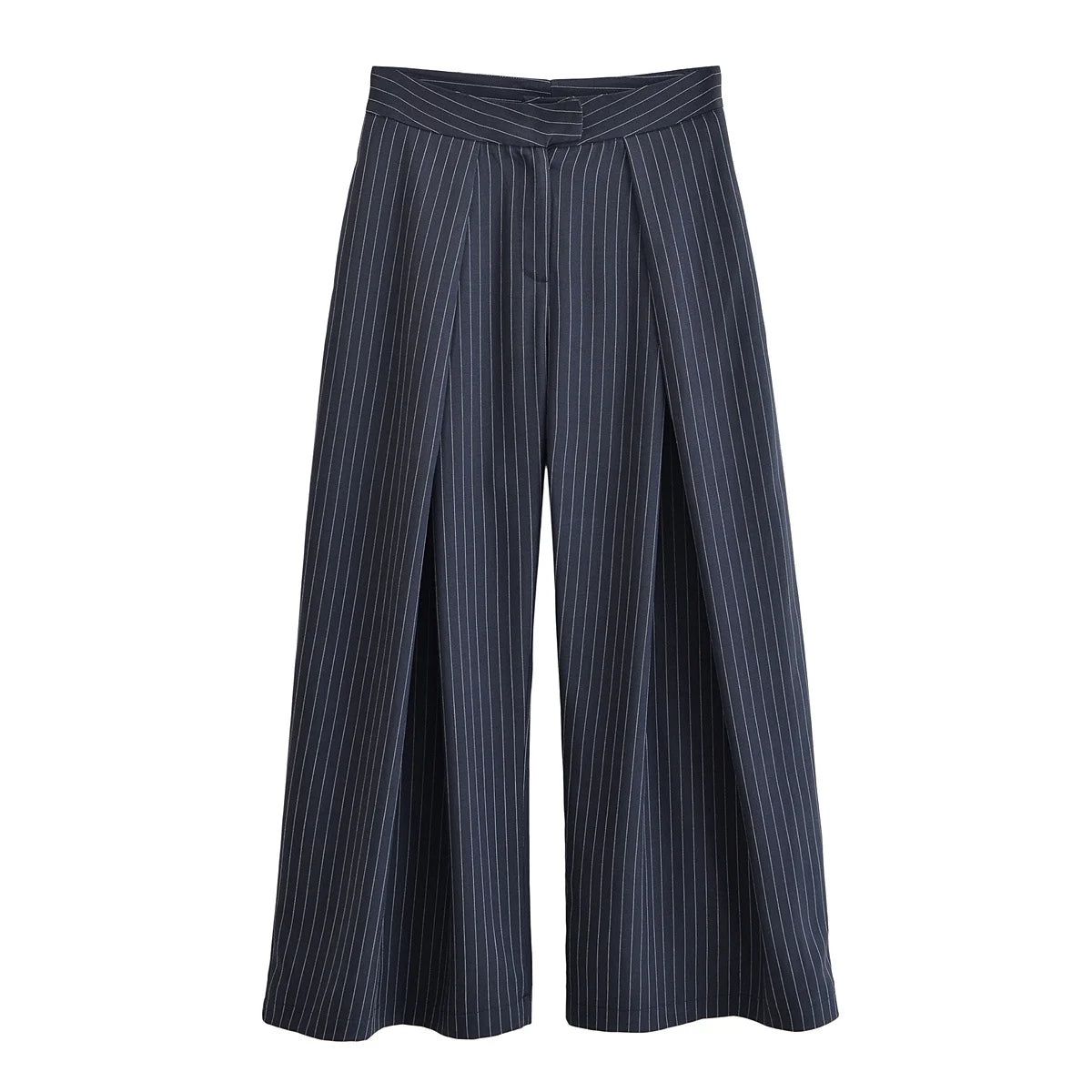 Vintage Striped Pleated Wide Leg Pants - High Waist Office Casual Trousers