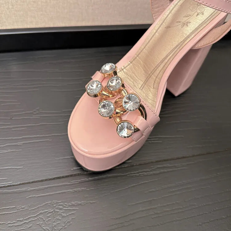 Women's Butterfly Rhinestone Thick Heel Sandals - Open Toe Party Shoes