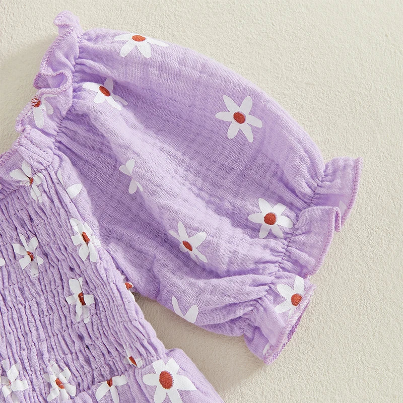 Baby Girls Summer Sunflower Romper - Off Shoulder Jumpsuit with Headband (0-18M)