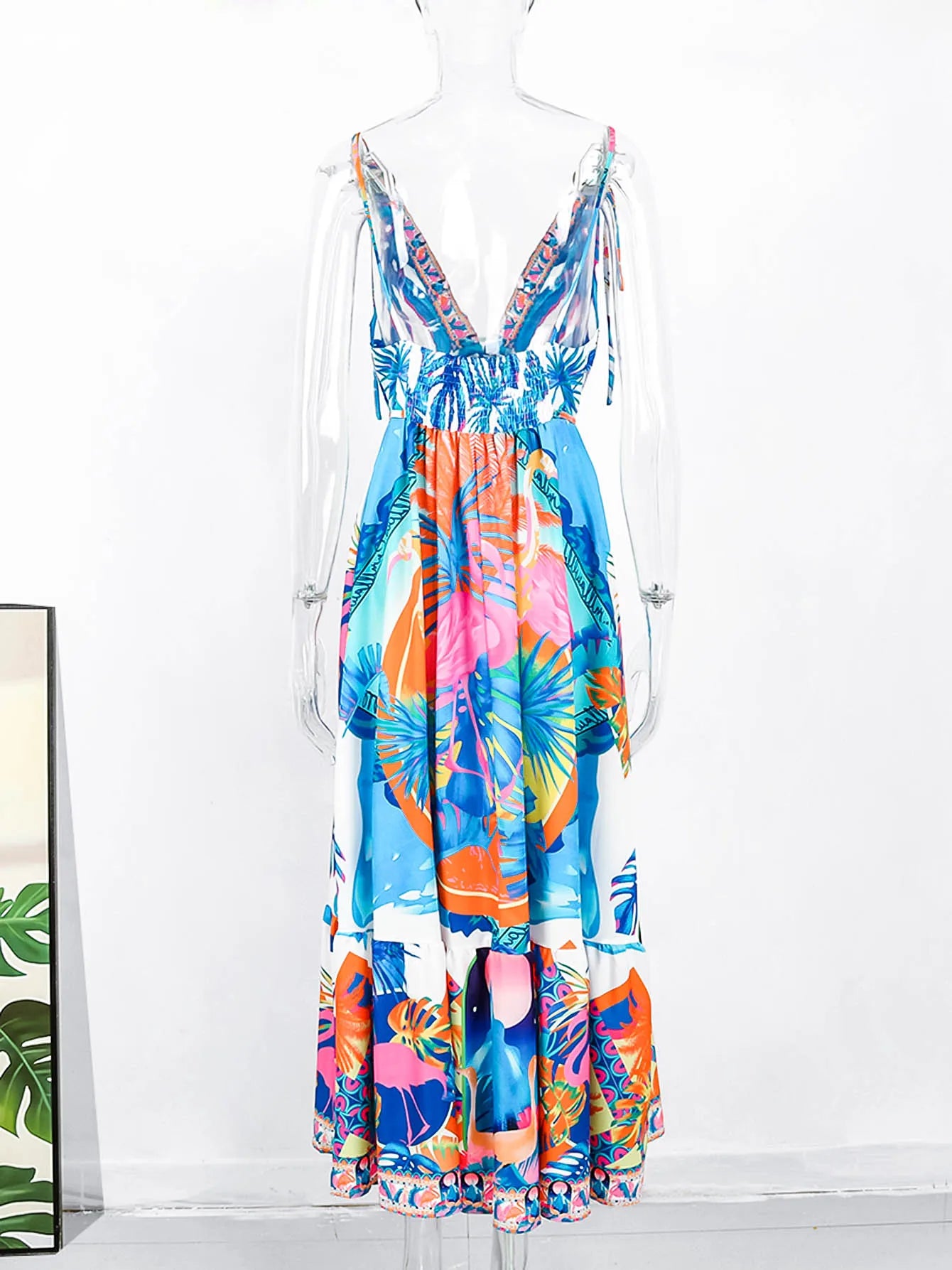 Women's Halter Printed Swimwear Loose Dress Backless Bikini Cover Up