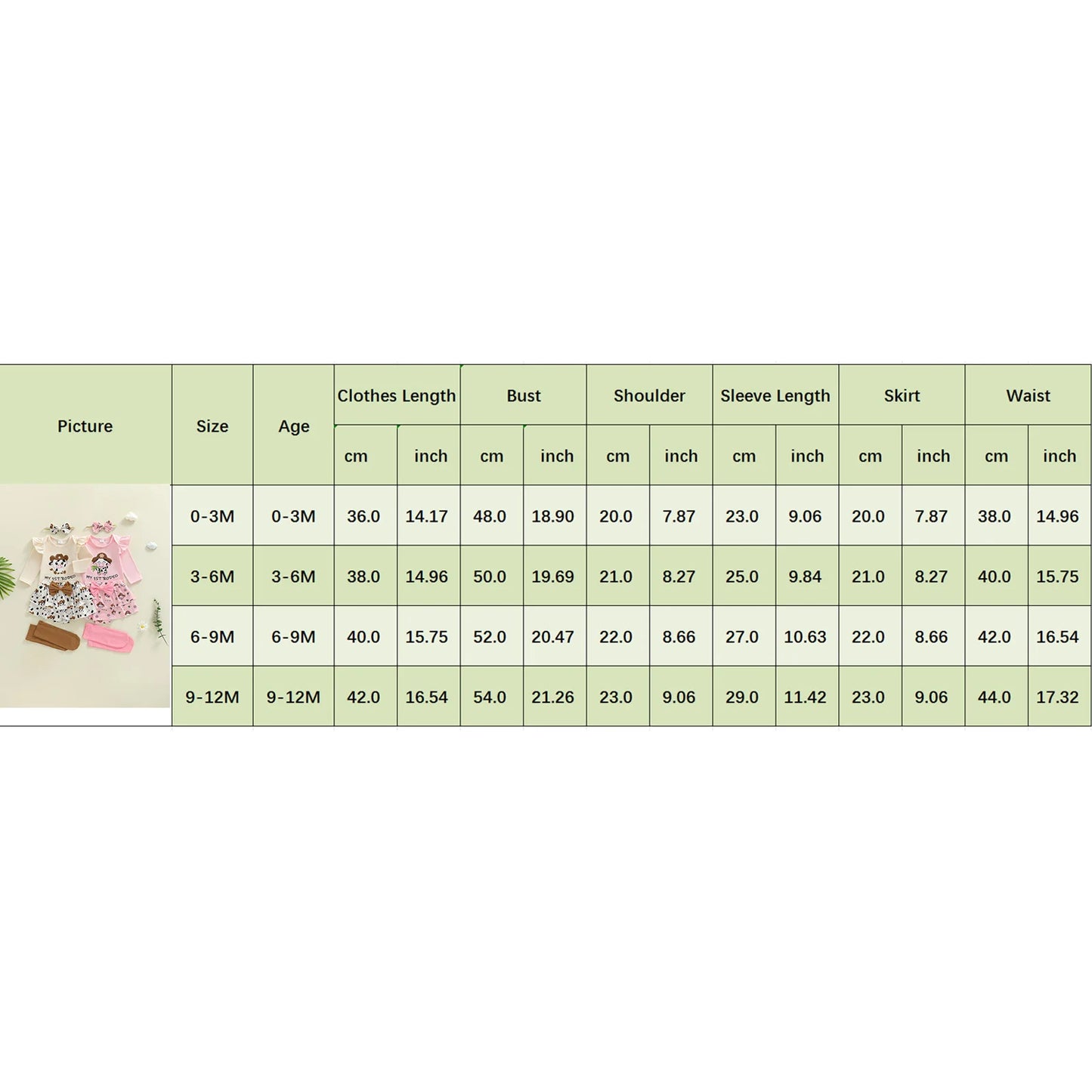 Newborn Baby Girls Boys Outfit Set - Cow Embroidery Romper with Skirt & Accessories 0-12M