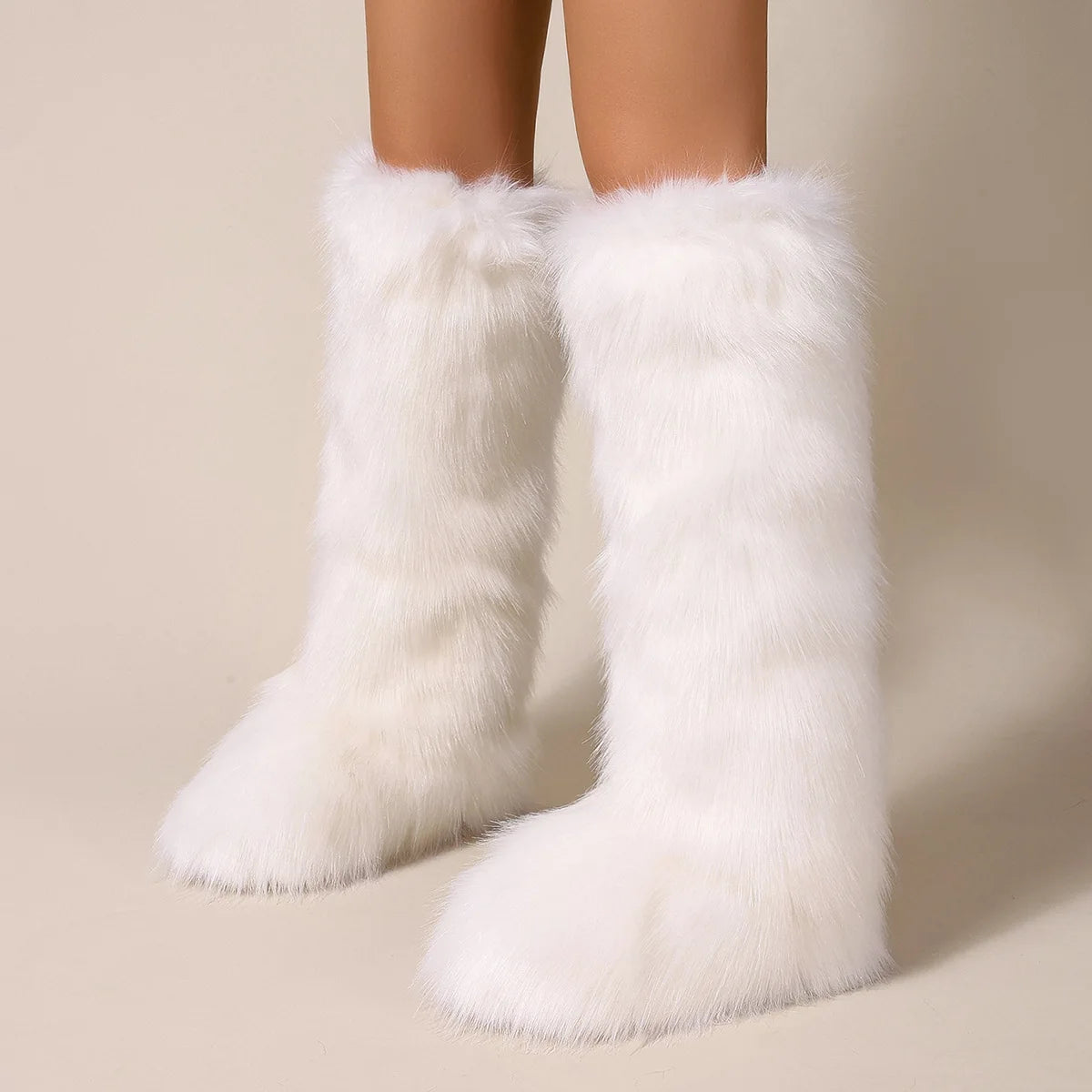 Women's Winter Thigh High Fluffy Plush Knee High Fur Faux Boots