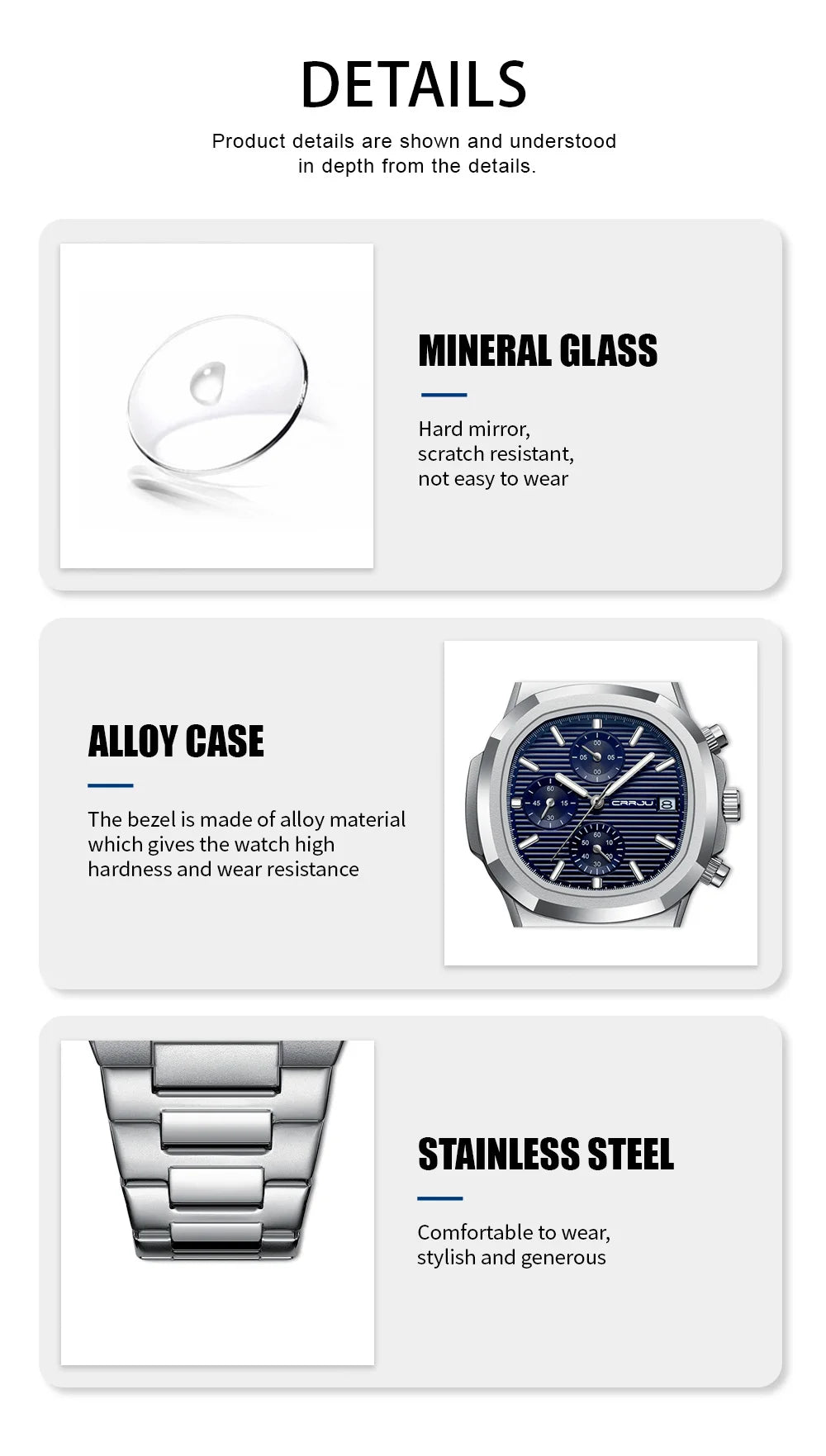 Men's Business Watch - Square Dial Stainless Steel with Luminous Date