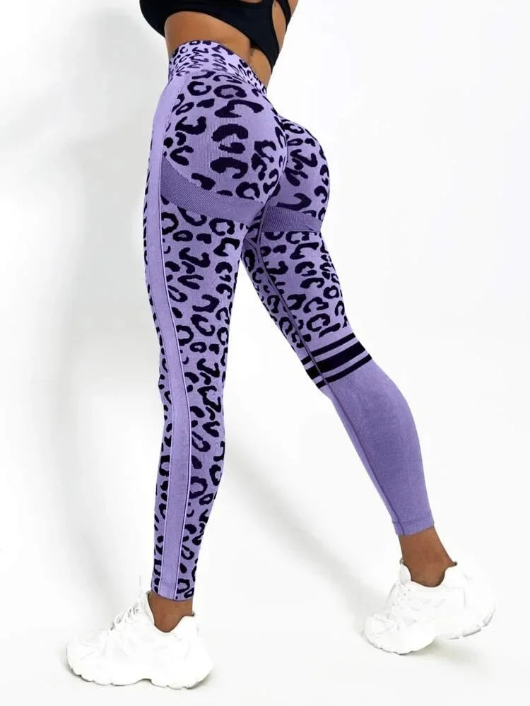 Women Leopard Seamless Yoga Pants High Waist Lifting Hip Tight Running Sports Leggings