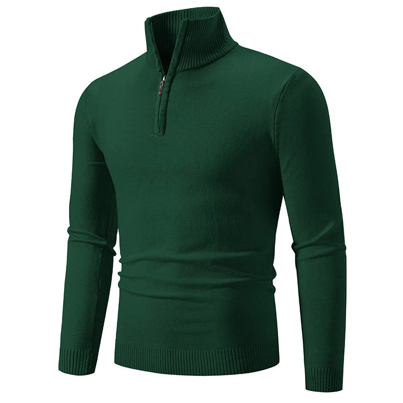 Men's Half Zipper Knitted Sweater - Slim Fit Stand Collar Pullover