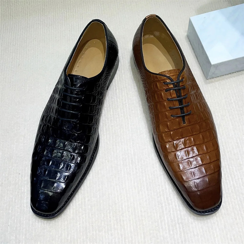 Hand-Painted Python Pattern Pointed Toe Oxford Dress Shoes