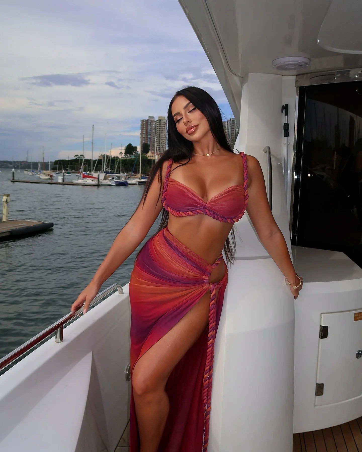 Women's Braid Bandage Bikini with Skirt 3Pcs Halter Bra Summer Skirt